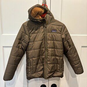 Patagonia Reversible Bivy Hoody Jacket Brown Sherpa Fleece Lined - Youth Large